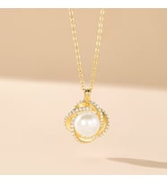 Monemel Swarovski Taşlı Gold İnci Kolye(Altın kaplama) Sevgililer Günü Hediyesi