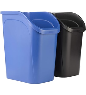 Tezgah Altı Küçük Çöp Kovası, Geri Dönüşüm/Atık için 2'li Paket Mavi ve Siyah, 9,4 Galon, Mutfak/Banyo/Ofiste kullanım için Lavabo/Masa/Dolap altına sığar