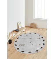 Dijital Baskılı Kaymaz Taban Yıkanabilir Yuvarlak Salon Halısı Koridor Halısı Paspas NDY-SD-1056 (Gri)