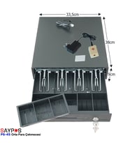 4 Banknot Gözlü Kolay Açma Buton ve Adaptörlü, Anahtardan Açılır Orta Boy Para Çekmecesi 33,5x38x9cm