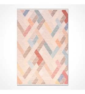 Tesva Bej Çok Renkli Zig-Zag Geometrik Modern Polyester Halı