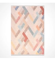 Tesva Bej Çok Renkli Zig-Zag Geometrik Modern Polyester Halı