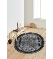 Dijital Baskılı Kaymaz Taban Yıkanabilir Yuvarlak Salon Halısı Koridor Halısı Paspas NDY-SD-278 (Siyah)