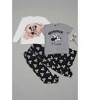 4'lü Minnie Mouse Baskılı Tshirt Şort Pantolon Takım  (Siyah)