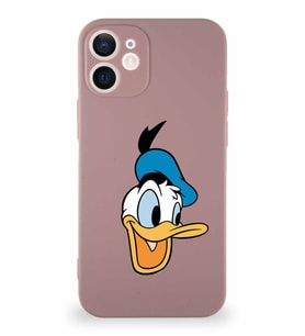 Apple iPhone 12 Soft Premier Kapak Donald Duck-A Tasarımlı Silikon Kılıf - Pudra (Şeffaf)