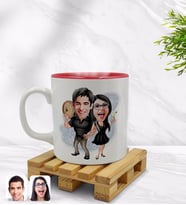 BK Gift Kişiye Özel Sevgililer Karikatürlü İçi Kırmızı Renkli Kupa Bardak Model 18