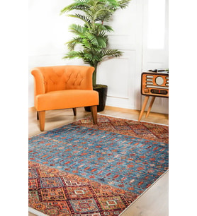 Mavi Halı Salon Halısı Vintage Etnik Stil Kaymaz Tabanlı Yıkanabilir Dijital Baskılı