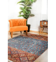 Mavi Halı Salon Halısı Vintage Etnik Stil Kaymaz Tabanlı Yıkanabilir Dijital Baskılı