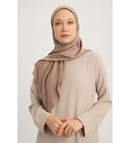 Wafa A0622 Mat Saten Pano Jakarlı Eşarp 100x100cm - Bej (Vizon)
