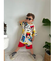 Cg Kids Mickey Mouse Baskılı Erkek Çocuk Alt Üst Takım (Kırmızı)
