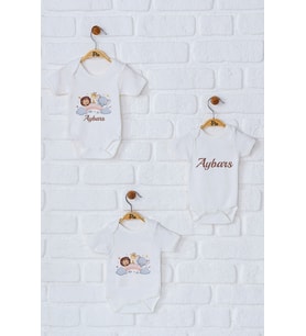 Pia Baby Premium %100 Pamuk İsme Özel Organik Baskılı Üçlü Set Çıtçıtlı Bebek Body Zıbın Modelleri 5010-18 (Ekru)