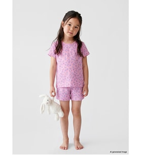 LCW Kids Pembe Bisiklet Yaka Kız Çocuk Şortlu Pijama Takımı