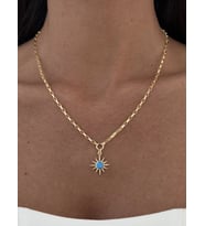 Özel Seri Zirkon Taşlı Mavi Opal Taş Gold Yıldız Kolye