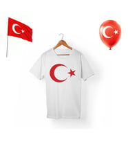 Beyaz Unisex Baskılı Ay Yıldız Tshirt + Balon + Bayrak - 29 Ekim Cumhuriyet Bayramı Tişört