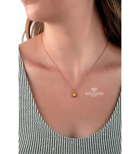 925 Ayar Gümüş Rose Gold Güneş Motifli Sarı Opal Taşlı Mini Kolye (Rose)