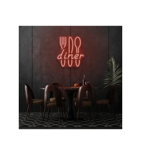 Restoranlara Özel Diner Yazılı Çatal,Bıçak,Kaşık Şekilli Neon Tabela
