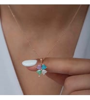 925 Ayar Gümüş Rose Renkli Taşlı Yonca Kadın Gümüş Kolye (Gümüş-Beyaz)