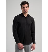 Siyah Sert Yaka Düz Classic Pamuklu Slim Fit Gömlek 1004250214