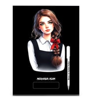 Siyah Sayfalı Defter A4-A5 Güzel KIZ (60 Sayfa) Beyaz Kalem Hediyeli