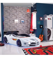 Kaju Carbed Arabalı Yatak Çocuk Karyolası Kumandalı Işık Ve Ses Sistemli Luxury Full Beyaz