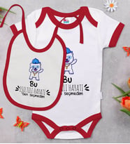 BK Kids Bu Işıltılı Hayatı Ben Seçmedim Tasarımlı Kırmızı Bebek Body Zıbın ve Mama Önlüğü Hediye Seti-1