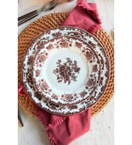 19 cm Antik Rose 6 Kişilik Bordo Çiçek Desenli Porselen Pasta Tabağı Seti