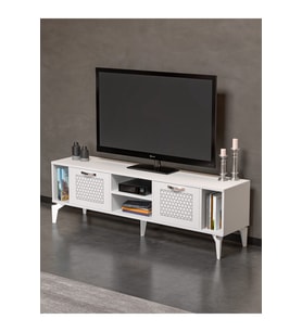 Tv Sehpası Tv Ünitesi Beyaz Gümüş 160 Cm Linya 5043