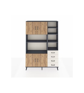 Arges Dolap 9 Raflı 4 Çekmeceli 4 Kapaklı 132x30x195 Antrasit-Çam/Aytaşı
