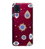 PrintiFy Samsung Galaxy M31 ile Uyumlu 1mm Slim Fit Nazar Boncuğu 5 Baskılı Şeffaf  Kılıf