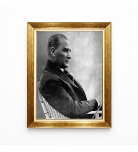 Tablore Atatürk Portre Tablo - Altın Varaklı Lüks Çerçeveli Kanvas Tablo - Siyah Beyaz Ata Resmi