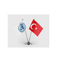 Dünya Sağlık Örgütü ve Türkiye Bayrağı İkili Saten Masa Bayrağı Takımı