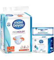 Mavi Beyaz Ped Emici Külot Hasta Bezi XL 30 Adet + Yatak Koruyucu 30 Adet + Temizleme Havlusu 1 Pk