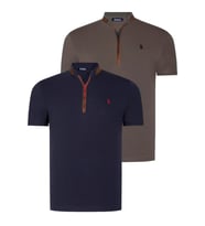 İKİLİ SET T8571 DEWBERRY FERMUARLI ERKEK T-SHIRT-LACİVERT-HAKİ