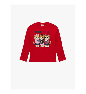 Koton Kedi Baskılı Kırmızı Kız Çocuk Uzun Kollu T-shirt 6SKG10365AK