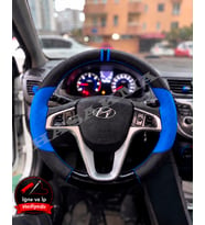 Hyundai Accent Blue Dikme Direksiyon Kılıfı Delikli Deri Parlak Siyah Mavi Detay Çift Yüzük ve Dikiş 2011-2019