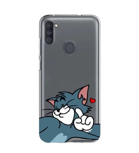 Samsung Galaxy M21 Uyumlu Tom ve Jerry Öpücük Desenli Şeffaf Telefon Kılıfı