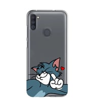 Samsung Galaxy M21 Uyumlu Tom ve Jerry Öpücük Desenli Şeffaf Telefon Kılıfı