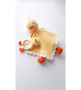 Ördek Uyku Arkadaşı ve Çıngırak Amigurumi Organik Oyuncak