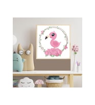 Sevimli Flamingo Çocuk Odası Ahşap Çerçeve Tablo