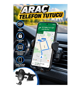 Havalandırma Izgarası Uyumlu Araç Telefon Tutucu – 360° Döner Otomatik Kilitli Stand