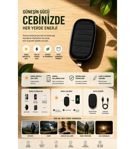 Güneş Enerjili Mini Powerbank 1200mAh Ultra İnce Tasarım