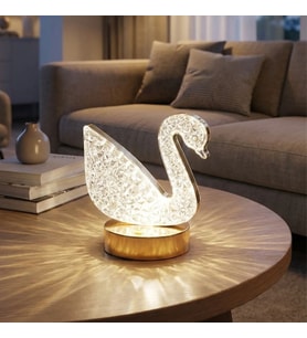 Kuğu Model Kristal LED Masa Lambası – Dokunmatik, 3 Renk Işık Modlu, Şarjlı Mini Dekoratif Gece Lambası