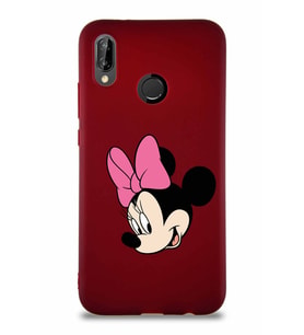 Huawei P20 Lite Soft Premier Kapak Minnie Mouse-B Tasarımlı Silikon Kılıf - Mürdüm (Şeffaf)