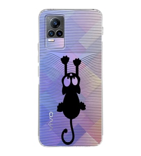 Vivo Y73 Uyumlu Kamera Korumalı Kapak Çizgi Kedi (Siyah) Tasarımlı Şeffaf Silikon Kılıf