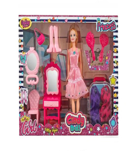 Cindy Doll Bavullu Makyaj Masalı Bebek Seti - Mavi Su Dünyası (Pembe)