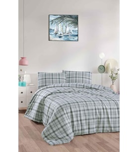 Home Cotton Collection Flanel R Çift Kişilik Nevresim Takımı Ekose Yeşil