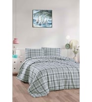 Home Cotton Collection Flanel R Çift Kişilik Nevresim Takımı Ekose Yeşil