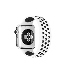Apple Watch 38mm Ayarlı Delikli Silikon Kordon - Beyaz-siyah