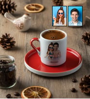 Kişiye Özel Karikatürlü Tatilci Sevgililer Türk Kahvesi Fincanı Sevgililer Günü Hediyesi