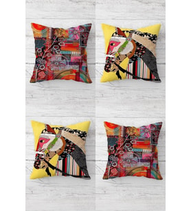 Patchwork At Ve Çiçek Gizli Fermuarlı Kırlent Kılıfı Koltuk Yastık Kılıfı Takım(4adet) (Pembe)